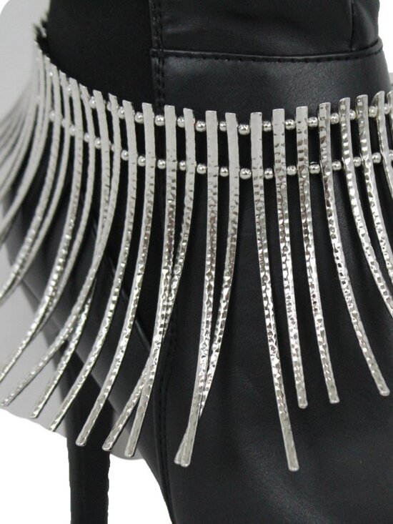 Women Boot Metal Chain Long Silver Bracelet Shoe Anklet Bling African Charm SET main image 10